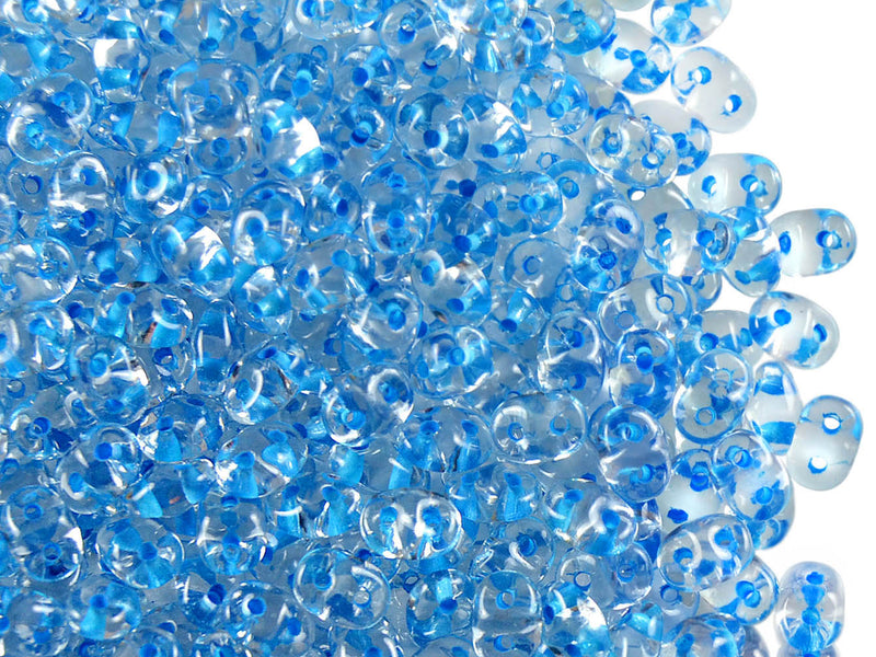 20 g 2-hole SuperDuo™ Seed Beads, 2.5x5mm, Crystal Aqua Lined, Czech Glass
