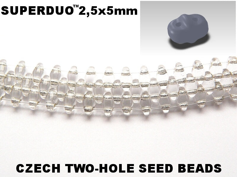 20 g 2-hole SuperDuo™ Seed Beads, 2.5x5mm, Crystal Silver Lined, Czech Glass