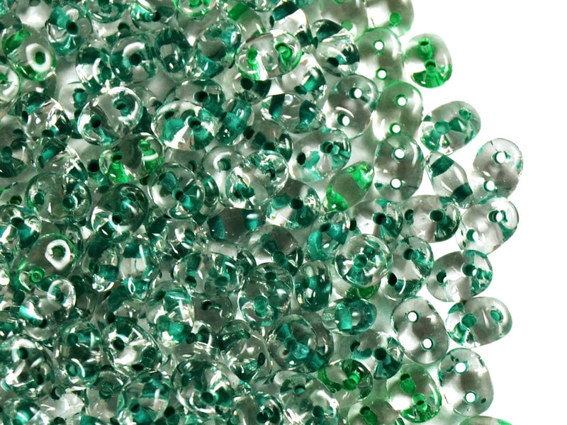 20 g 2-hole SuperDuo™ Seed Beads, 2.5x5mm, Crystal Dark Green Lined, Czech Glass
