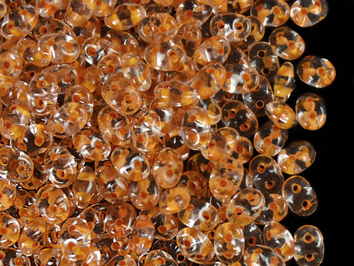 20 g 2-hole SuperDuo™ Seed Beads, 2.5x5mm, Crystal Light Orange Lined, Czech Glass