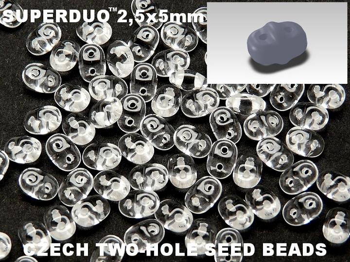 20 g 2-hole SuperDuo™ Seed Beads, 2.5x5mm, Crystal White Lined, Czech Glass