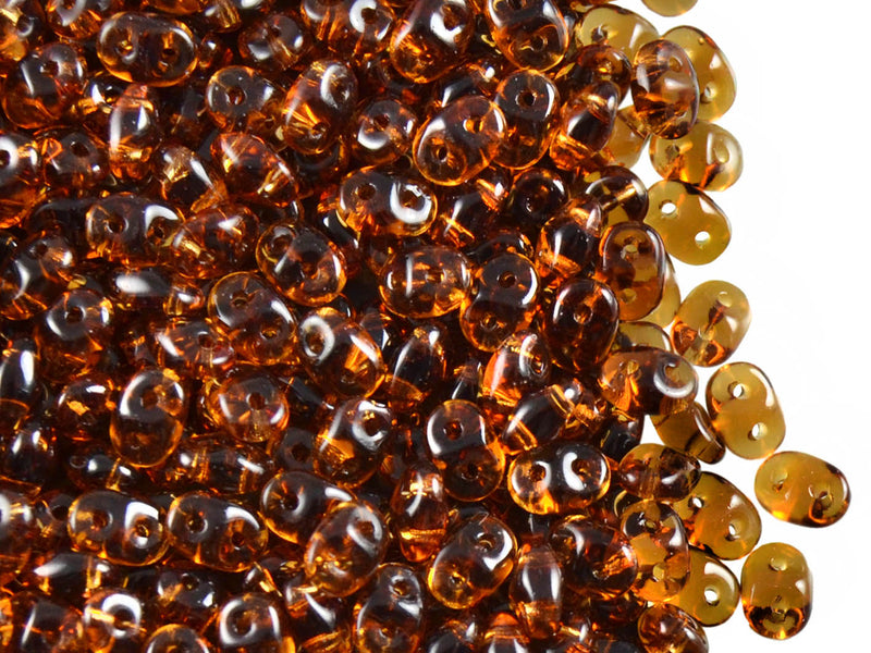 20 g 2-hole SuperDuo™ Seed Beads, 2.5x5mm, Dark Topaz, Czech Glass