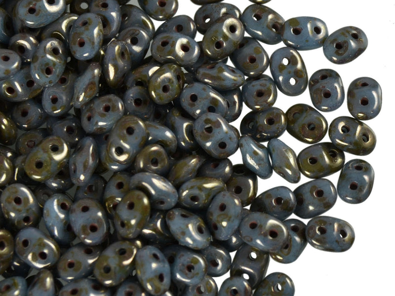 20 g 2-hole SuperDuo™ Seed Beads, 2.5x5mm, Opaque Turquoise Luster, Czech Glass