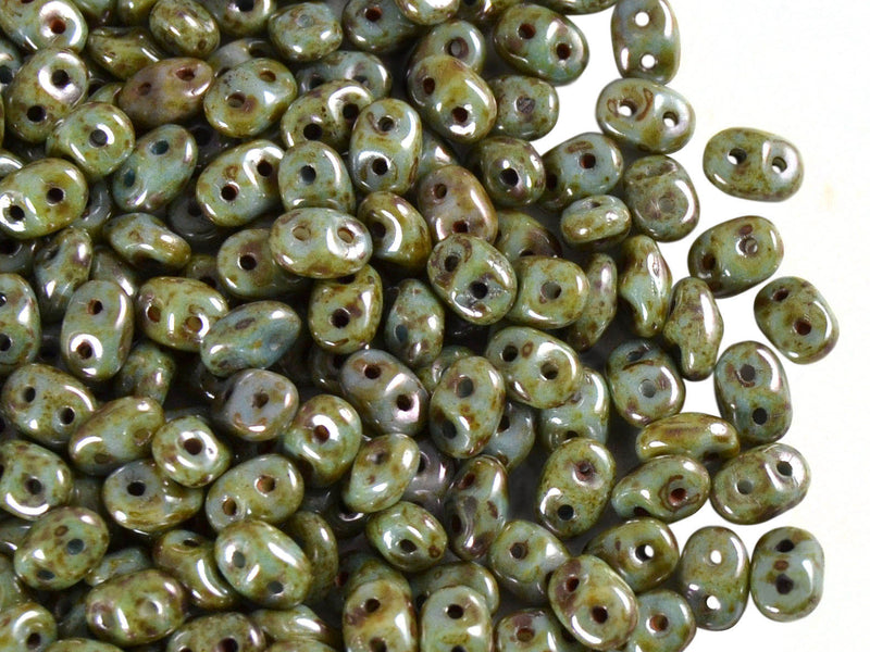20 g 2-hole SuperDuo™ Seed Beads, 2.5x5mm, LightBlue Travertine Luster, Czech Glass