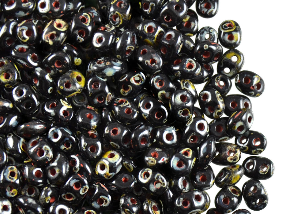 20 g 2-hole SuperDuo™ Seed Beads, 2.5x5mm, Jet Travertine Dark, Czech Glass