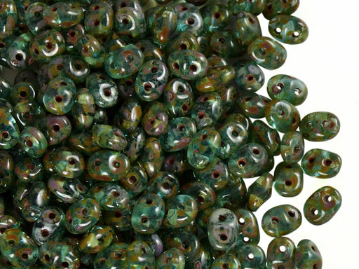 20 g 2-hole SuperDuo™ Seed Beads, 2.5x5mm, Aqua Travertine Luster, Czech Glass