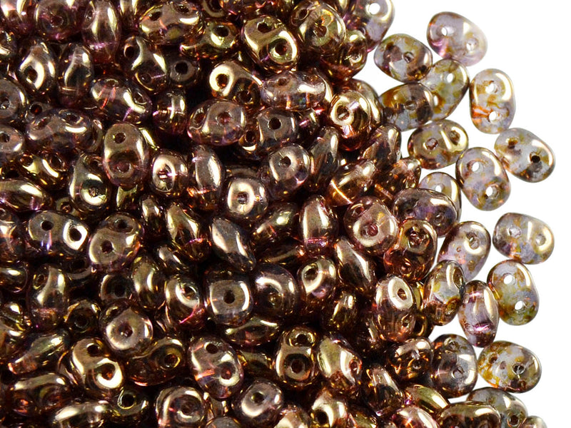 20 g 2-hole SuperDuo™ Seed Beads, 2.5x5mm, Crystal Brown Lila Luster, Czech Glass