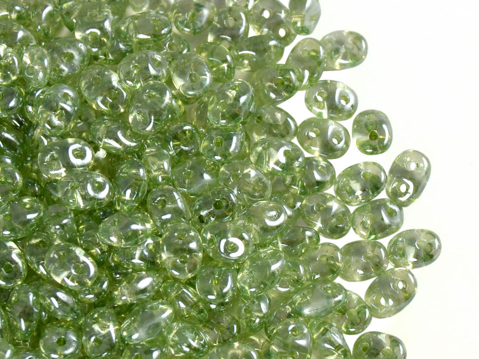 20 g 2-hole SuperDuo™ Seed Beads, 2.5x5mm, Crystal Green Luster, Czech Glass