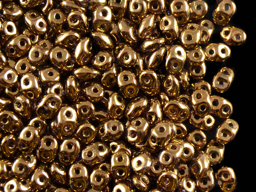 20 g 2-hole SuperDuo™ Seed Beads, 2.5x5mm, Crystal Gold Bronze 24 Carat, Czech Glass