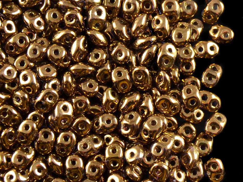 20 g 2-hole SuperDuo™ Seed Beads, 2.5x5mm, Crystal Gold Bronze 24 Carat, Czech Glass