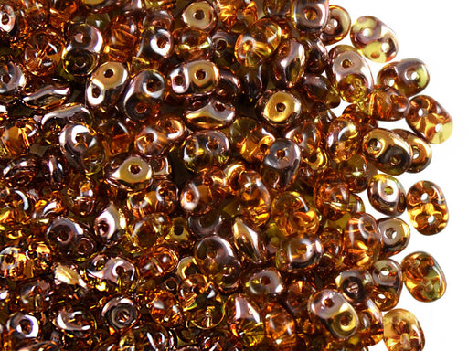20 g 2-hole SuperDuo™ Seed Beads, 2.5x5mm, Topaz Capri Gold AB, Czech Glass