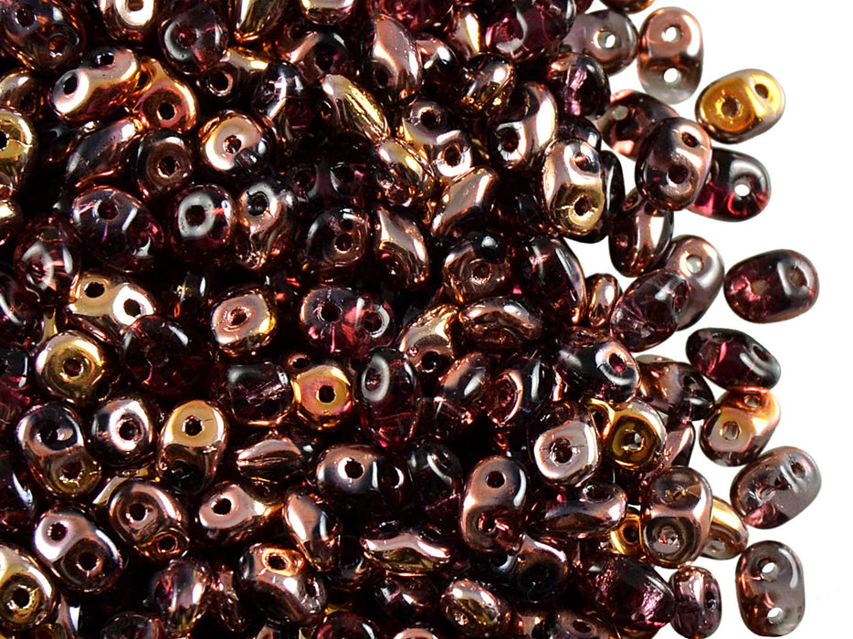 20 g 2-hole SuperDuo™ Seed Beads, 2.5x5mm, Amethyst Capri Gold AB, Czech Glass