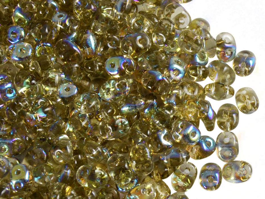 20 g 2-hole SuperDuo™ Seed Beads, 2.5x5mm, Black Diamond AB (Smoke Topaz AB), Czech Glass