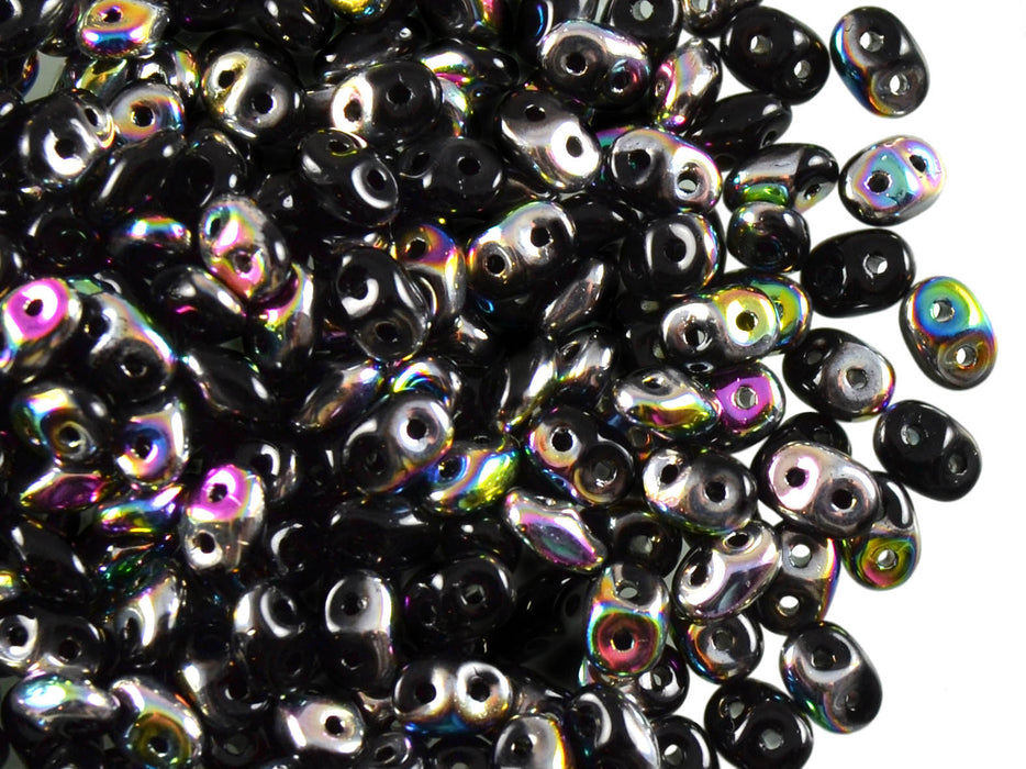 20 g 2-hole SuperDuo™ Seed Beads, 2.5x5mm, Jet Vitrail AB, Czech Glass