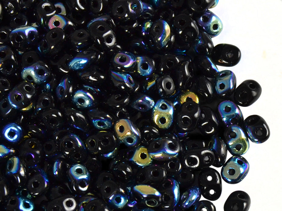 20 g 2-hole SuperDuo™ Seed Beads, 2.5x5mm, Jet AB, Czech Glass