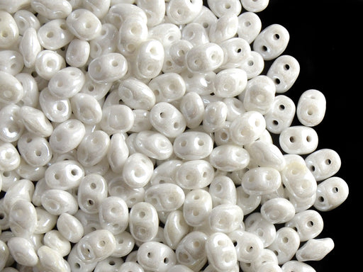 20 g 2-hole SuperDuo™ Seed Beads, 2.5x5mm, Chalk White Luster, Czech Glass