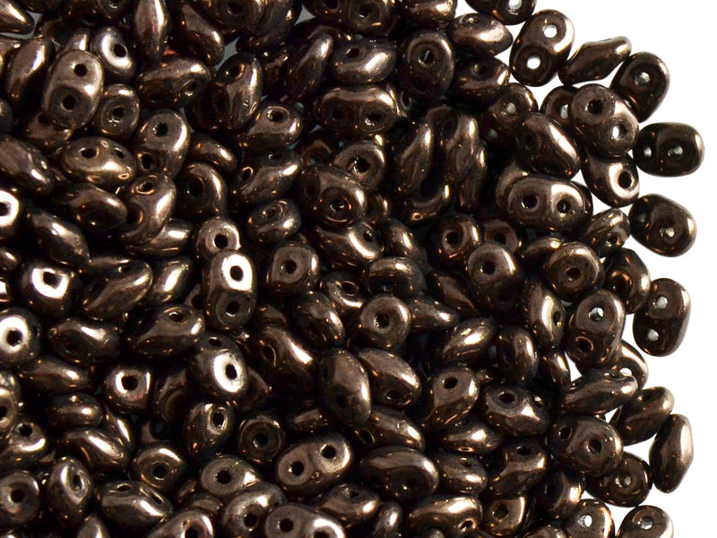 20 g 2-hole SuperDuo™ Seed Beads, 2.5x5mm, Jet Copper Luster, Czech Glass