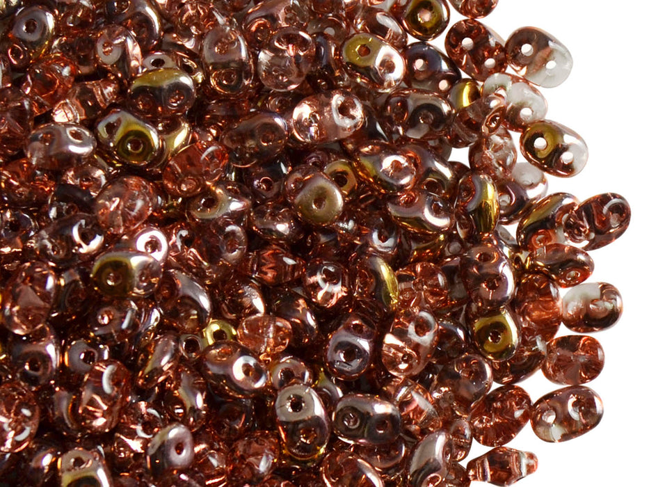 20 g 2-hole SuperDuo™ Seed Beads, 2.5x5mm, Rosaline Capri Gold AB, Czech Glass