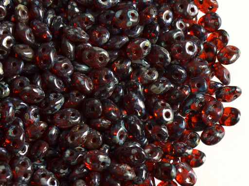 20 g 2-hole SuperDuo™ Seed Beads, 2.5x5mm, Hyacinth Picasso Luster, Czech Glass