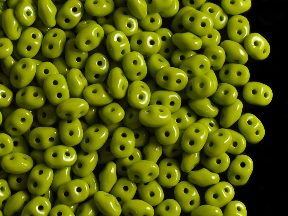 20 g 2-hole SuperDuo™ Seed Beads, 2.5x5mm, Green Opaque, Czech Glass