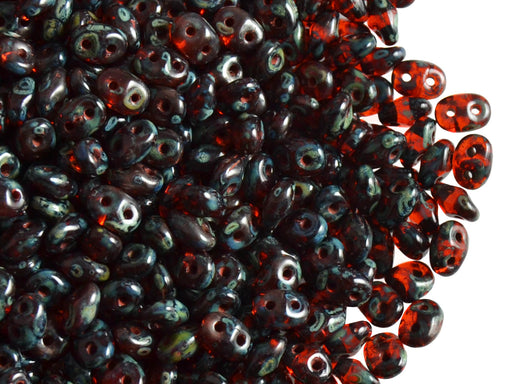 20 g 2-hole SuperDuo™ Seed Beads, 2.5x5mm, Hyacinth Travertine Dark Luster, Czech Glass