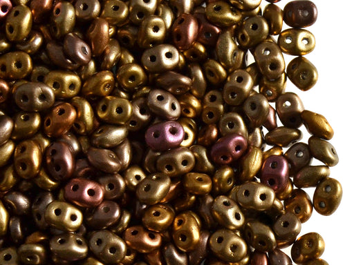 20 g 2-hole SuperDuo™ Seed Beads, 2.5x5mm, Crystal Silky Gold Iris Matte, Czech Glass
