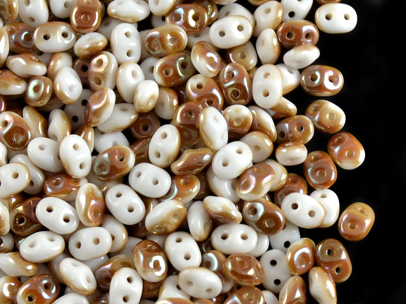 20 g 2-hole SuperDuo™ Seed Beads, 2.5x5mm, Opaque Chalk White Celsian, Czech Glass