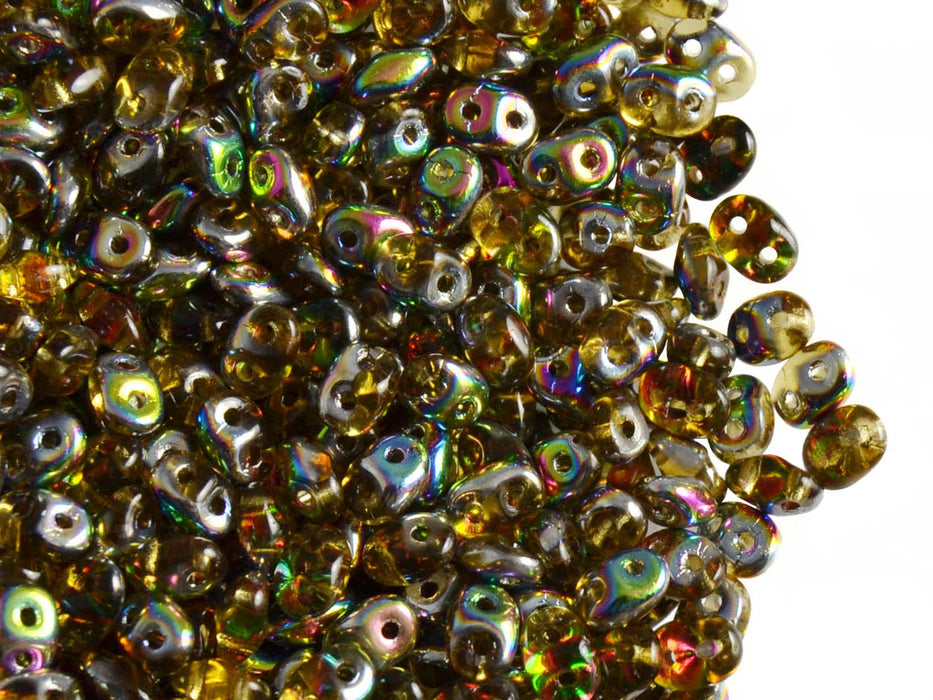20 g 2-hole SuperDuo™ Seed Beads, 2.5x5mm, Topaz Vitrail, Czech Glass