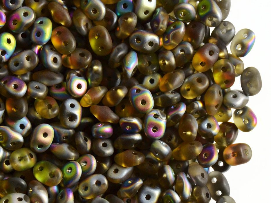 20 g 2-hole SuperDuo™ Seed Beads, 2.5x5mm, Topaz Vitrail Matte, Czech Glass