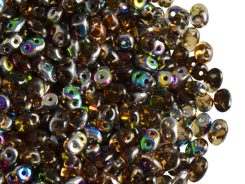 20 g 2-hole SuperDuo™ Seed Beads, 2.5x5mm, Smoked Topaz Vitrail, Czech Glass
