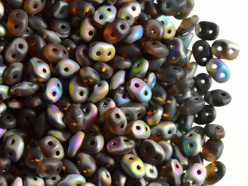 20 g 2-hole SuperDuo™ Seed Beads, 2.5x5mm, Smoked Topaz Vitrail Matte, Czech Glass