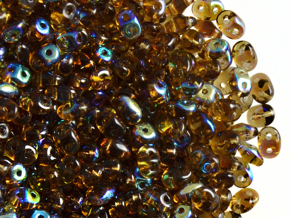 20 g 2-hole SuperDuo™ Seed Beads, 2.5x5mm, Smoked Topaz AB, Czech Glass