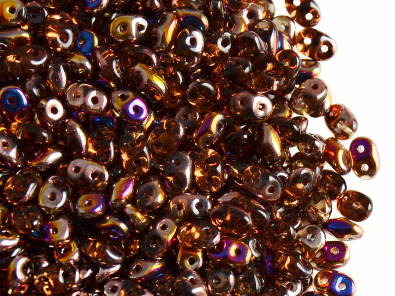 20 g 2-hole SuperDuo™ Seed Beads, 2.5x5mm, Smoked Topaz Sliperit, Czech Glass