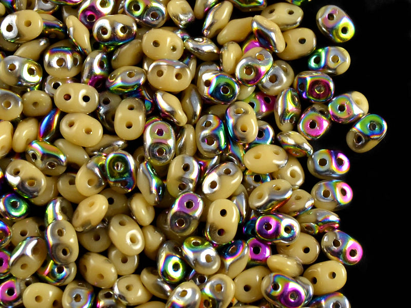 20 g 2-hole SuperDuo™ Seed Beads, 2.5x5mm, Opaque Beige Vitrail, Czech Glass