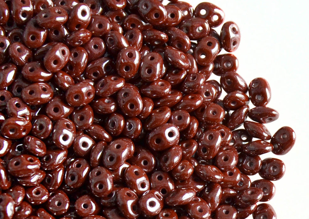 20 g 2-hole SuperDuo™ Seed Beads, 2.5x5mm, Brown Opaque White Luster, Czech Glass