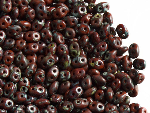 20 g 2-hole SuperDuo™ Seed Beads, 2.5x5mm, Opaque Chocolate Travertine Dark, Czech Glass