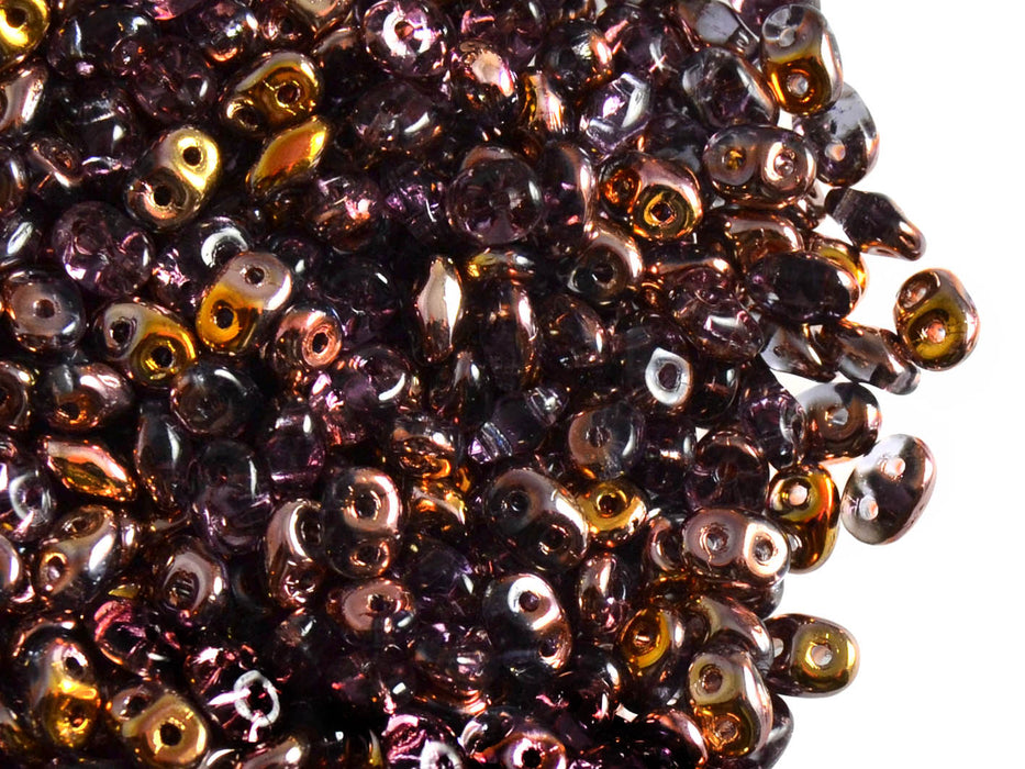 20 g 2-hole SuperDuo™ Seed Beads, 2.5x5mm, Tanzanite Capri Gold, Czech Glass