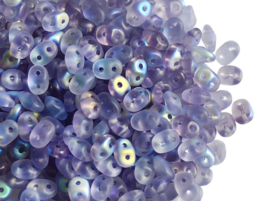 20 g 2-hole SuperDuo™ Seed Beads, 2.5x5mm, Tanzanite AB Matte, Czech Glass