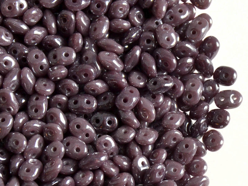 20 g 2-hole SuperDuo™ Seed Beads, 2.5x5mm, Violet Opaque White Luster, Czech Glass