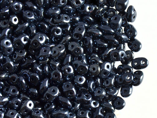 20 g 2-hole SuperDuo™ Seed Beads, 2.5x5mm, Jet White Iris, Czech Glass