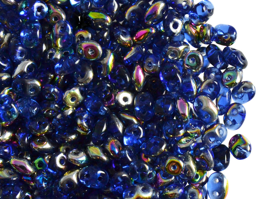 20 g 2-hole SuperDuo™ Seed Beads, 2.5x5mm, Sapphire Vitrail, Czech Glass