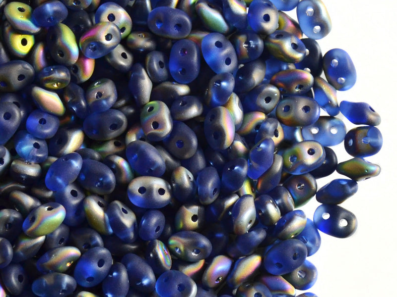 20 g 2-hole SuperDuo™ Seed Beads, 2.5x5mm, Sapphire Vitrail Matte, Czech Glass