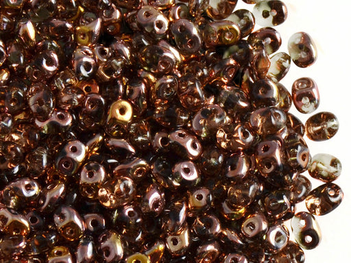 20 g 2-hole SuperDuo™ Seed Beads, 2.5x5mm, Black Diamond Capri Gold, Czech Glass