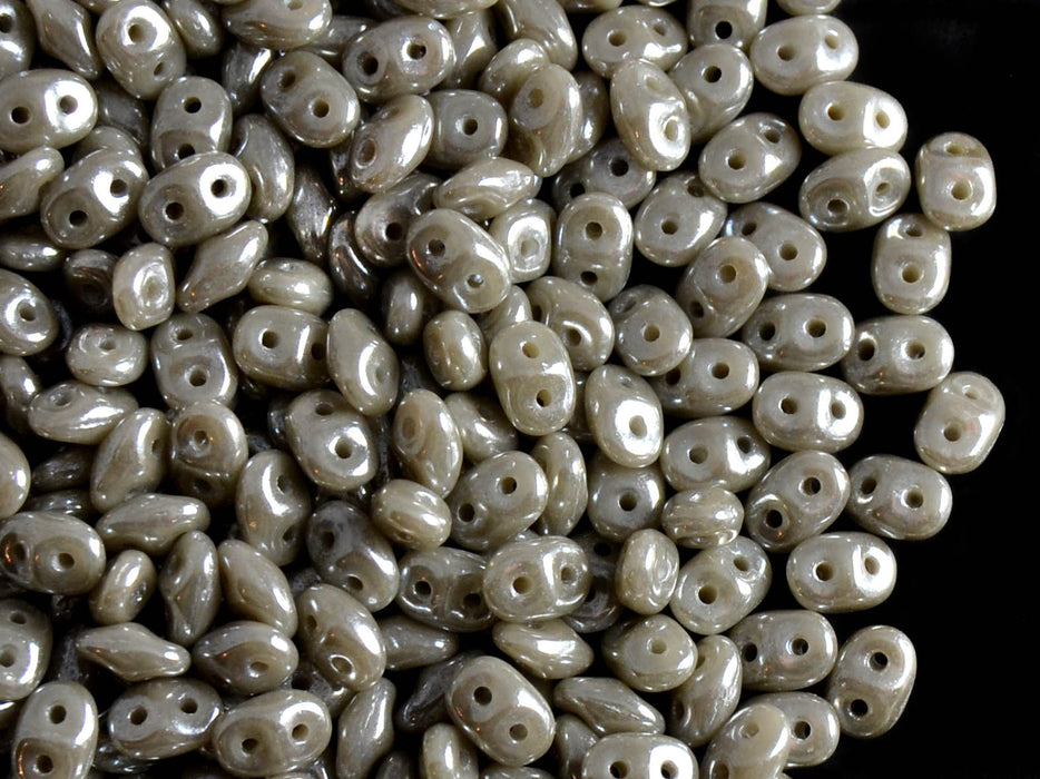 20 g 2-hole SuperDuo™ Seed Beads, 2.5x5mm, Gray Opaque White Luster, Czech Glass