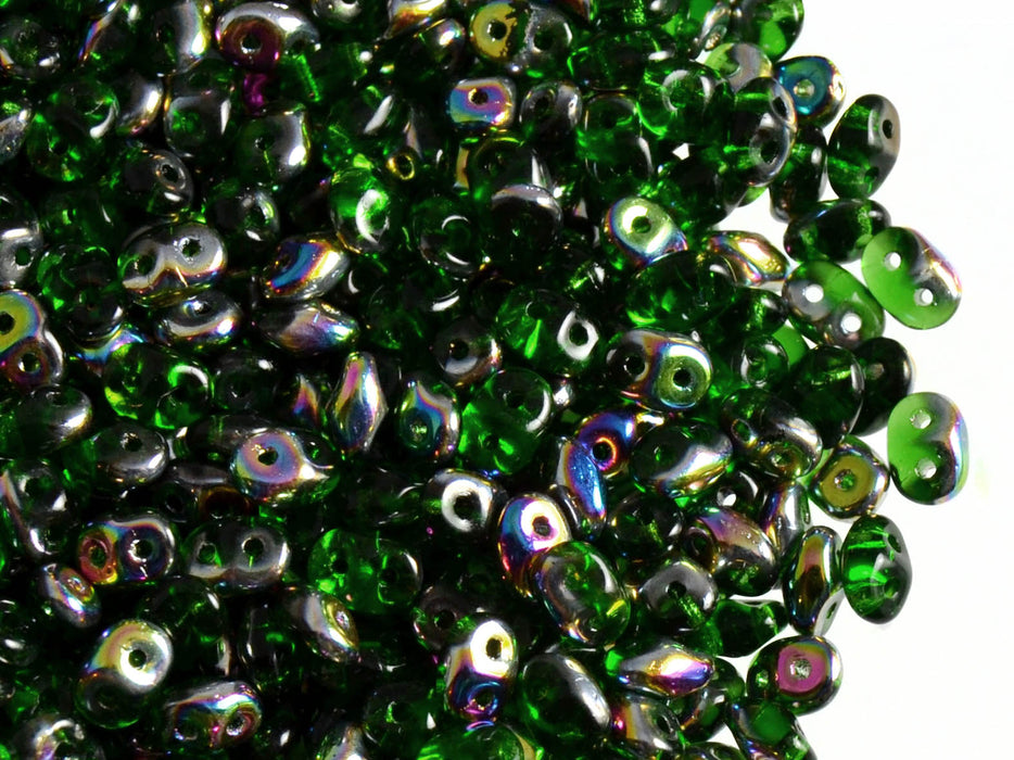 20 g 2-hole SuperDuo™ Seed Beads, 2.5x5mm, Chrysolite Vitrail, Czech Glass