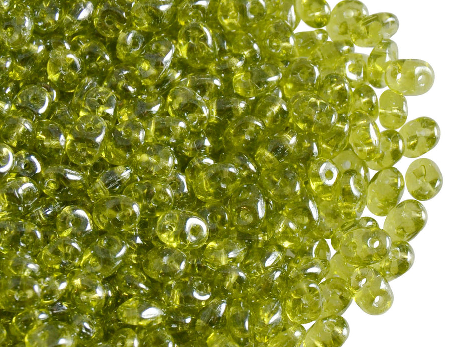 20 g 2-hole SuperDuo™ Seed Beads, 2.5x5mm, Olivine White Luster, Czech Glass
