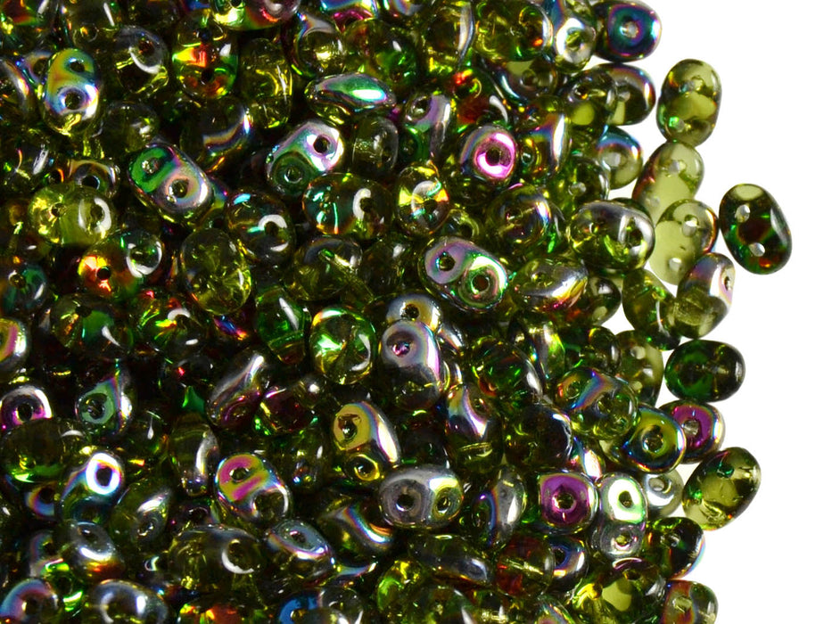 20 g 2-hole SuperDuo™ Seed Beads, 2.5x5mm, Olivine Vitrail, Czech Glass
