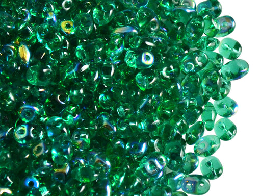 20 g 2-hole SuperDuo™ Seed Beads, 2.5x5mm, Emerald AB, Czech Glass