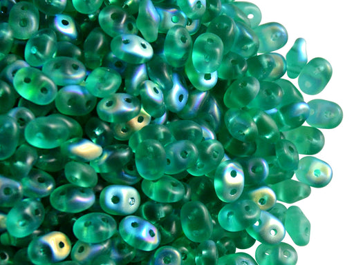 20 g 2-hole SuperDuo™ Seed Beads, 2.5x5mm, Emerald AB Matte, Czech Glass