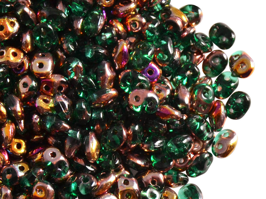 20 g 2-hole SuperDuo™ Seed Beads, 2.5x5mm, Emerald Sliperit, Czech Glass